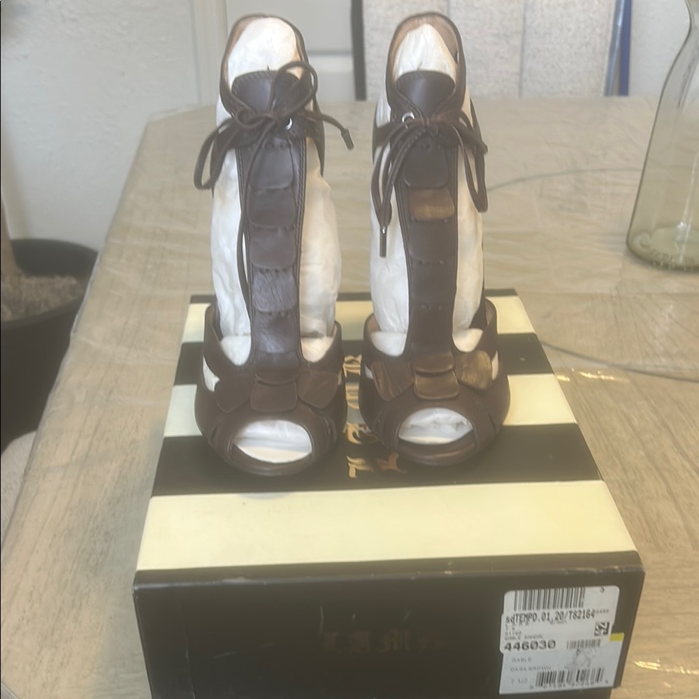 L.A.M.B. Brown High Heeled Sandals Elegant Stiletto